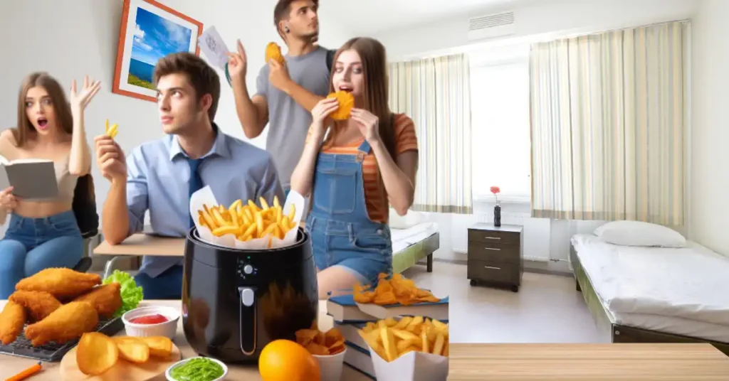 Students enjoying food of air fryer in Dorms room