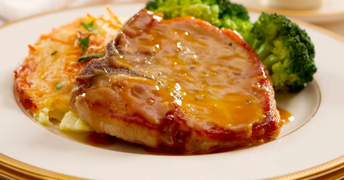 golden Stuffed Pork Chops in plate