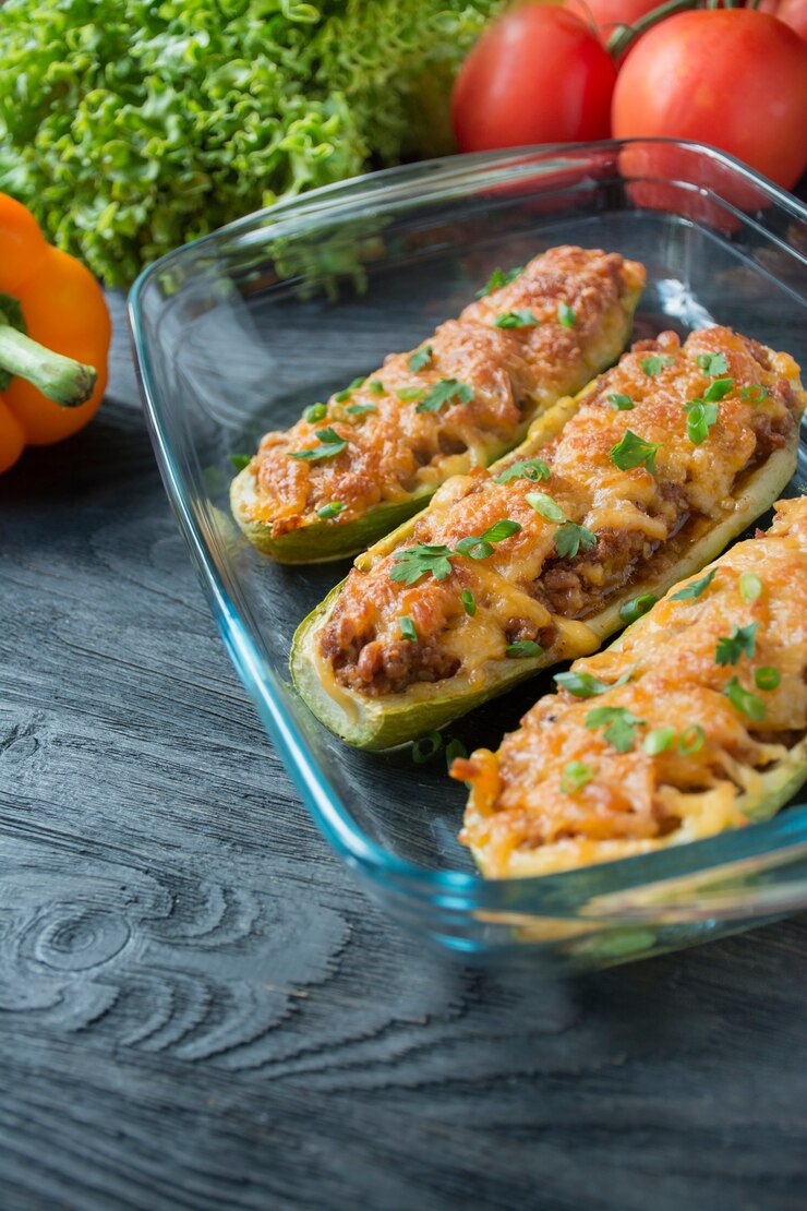 Air Fryer Sausage Stuffed Zucchini Boats,